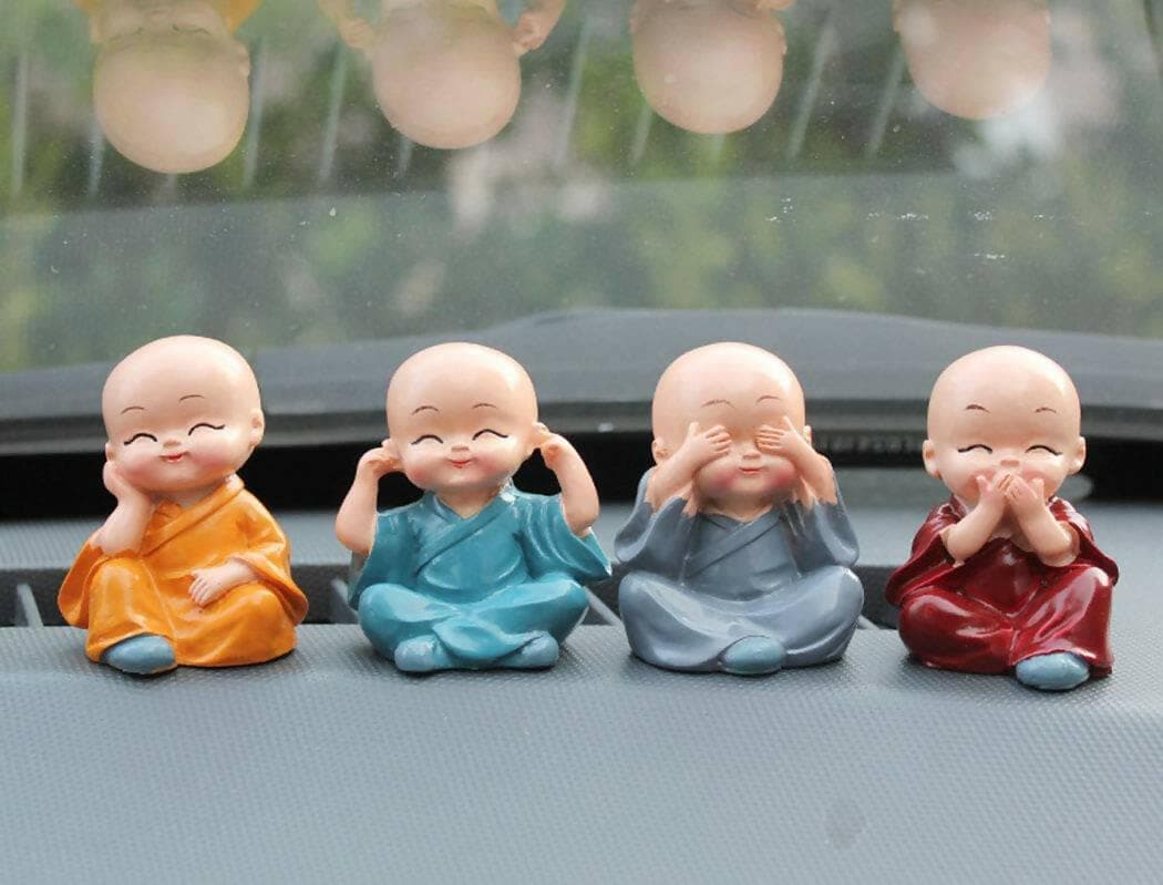 Resin Handcrafted Marble Baby Laughing Buddha Statue Home Decor Showpiece Idol (Set of 4) - HalfPe