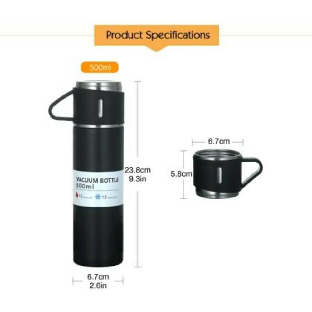 GM Steel Vacuum Flask Set With 3 Stainless Steel Cups Combo - 500m , Black, Bottle - HalfPe