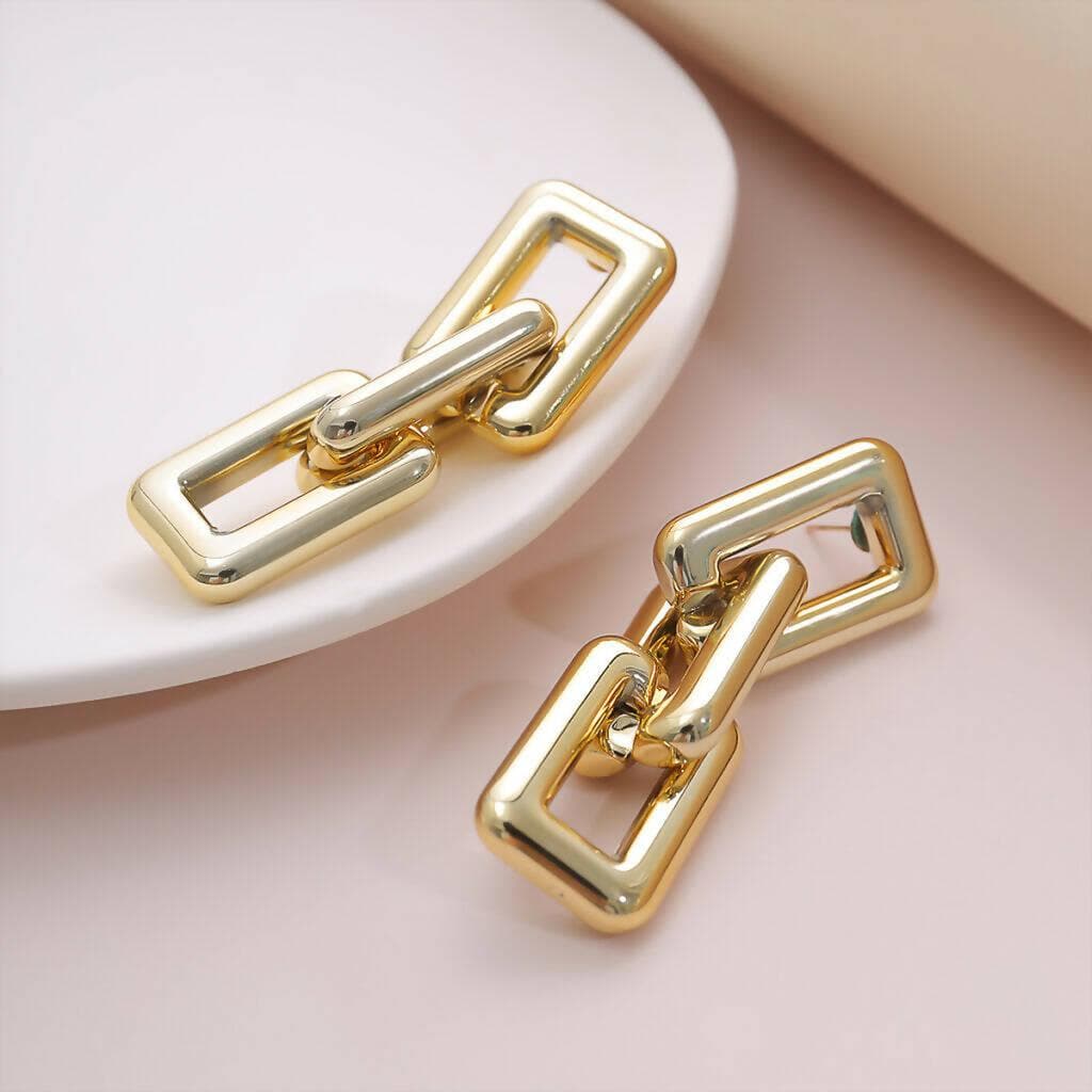 Pinapes Latest Fashion Gold Plated Geometric Shape Design Hoop Dangler Earrings for Women and Girls - HalfPe