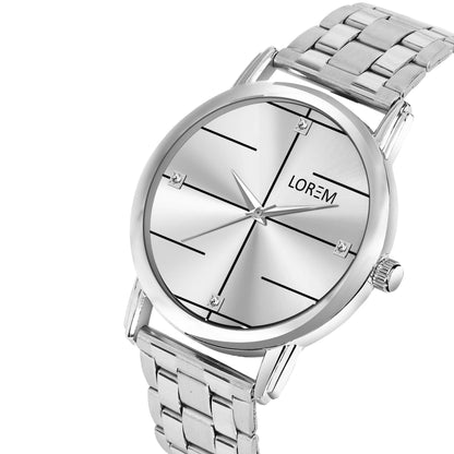 LOREM Silver Standard Analog Watch For Men LR119 - HalfPe