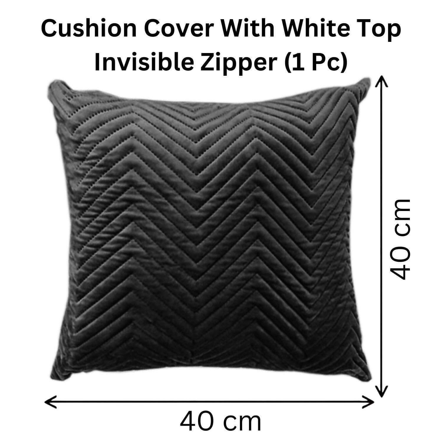 Quilted Velvet Cushion Cover with Top Zipper, Pillow Covers, Square, Big Sofa Cover, 16 x 16 Inches, Pack of 1, cushion covers 16 inch x 16 inch, festive cushion covers (40x40 Cms, Black) - HalfPe