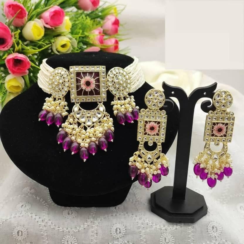 Alloy jewel set (dark pink) | MANATH - HalfPe