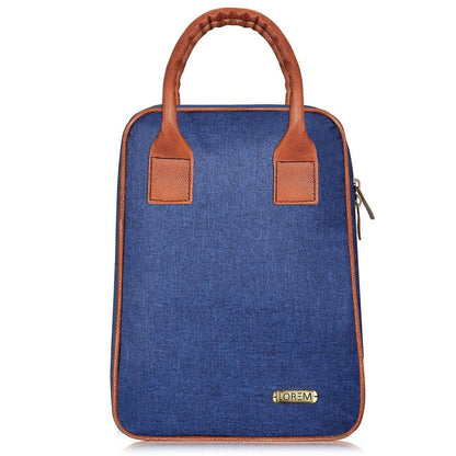 Lorem Blue Linen Textured Insulated Tiffin Bag/Lunch Bag for Men & Women - HalfPe