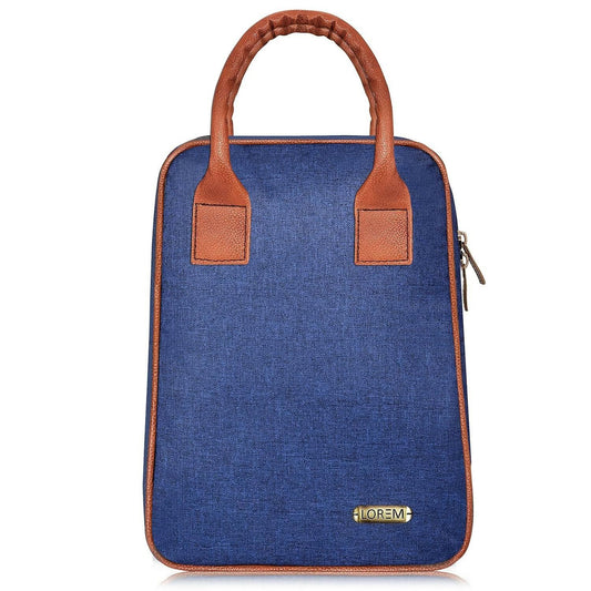 Lorem Blue Linen Textured Insulated Tiffin Bag/Lunch Bag for Men & Women - HalfPe