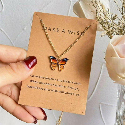 Pinapes Trendy Fashion Butterfly Make a Wish Card Fashion Necklace Chain for Women & Girls - HalfPe