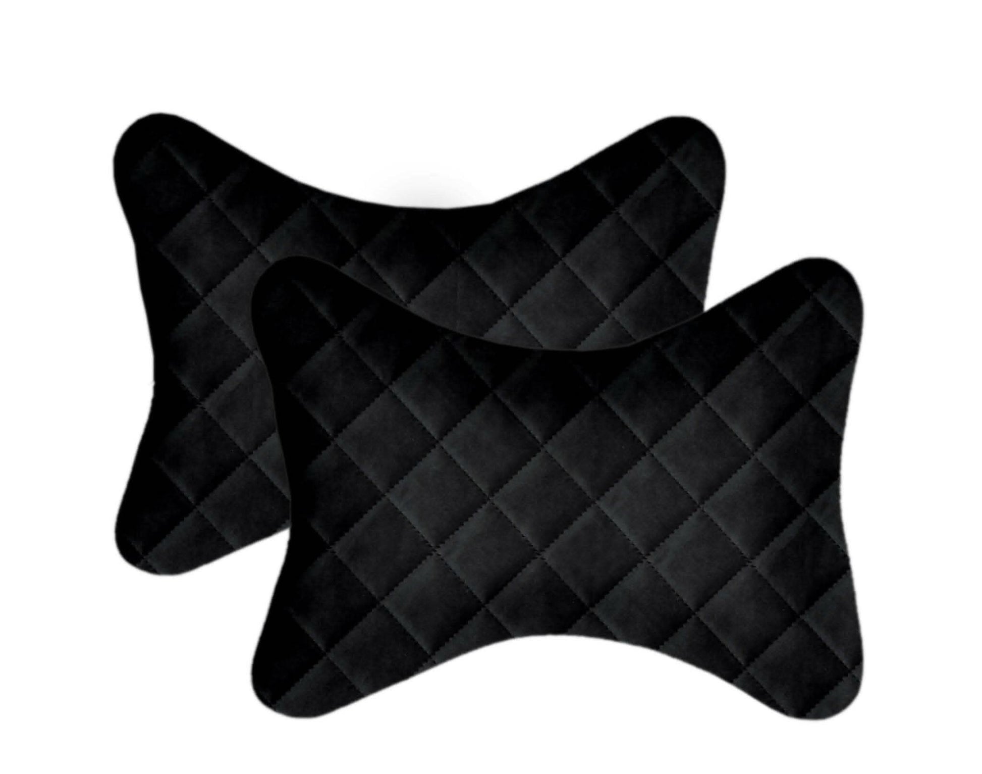 Lushomes Car Neck Rest Pillow, Foam Seat Support, Premium Quilted Velvet Support for Neck, Cervical, Head and Avoids Pain, Set of 2 Pcs, 6x10 Inches, Black - HalfPe