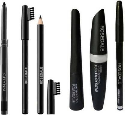 Crynn Smudge Proof HDA64 Makeup Beauty Kajal & Rosedale Eyeliner , Mascara , Eyebrow Pencil & Rosedale Black Eyebrow Pencil With Eyebrow Brush - HalfPe