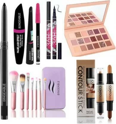 Bingeable Kajal& 3 In1 Waterproof Eyeliner, mascara, Kajal& 36H Eyeliner& 7 Pcs Brush - HalfPe