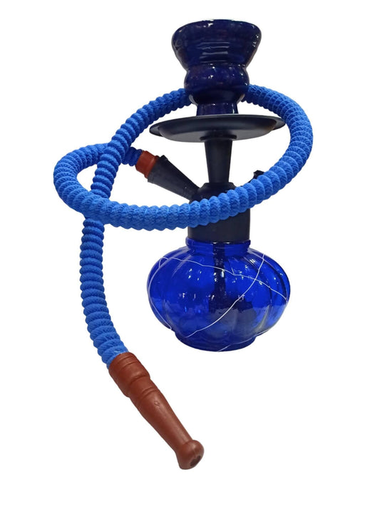 Decorative wood designed showpiece of Hookah with 100cm pipe Kharbuza Pot for Home Décor (12 inch, Blue) - HalfPe