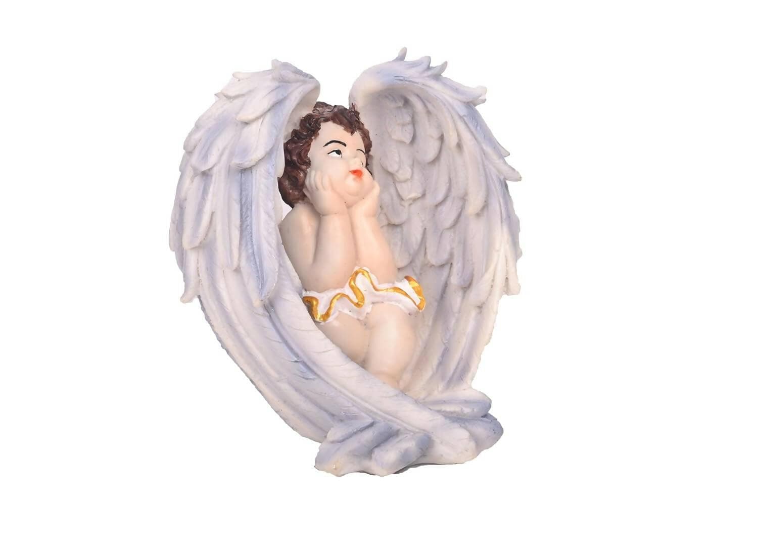 KariGhar Resin Blue Sitting Angel on Wings Statue Catholic Idol for Home | Prayer Room - HalfPe