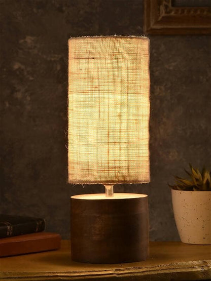 Wooden Log Table Lamp With White Jute Shade - HalfPe