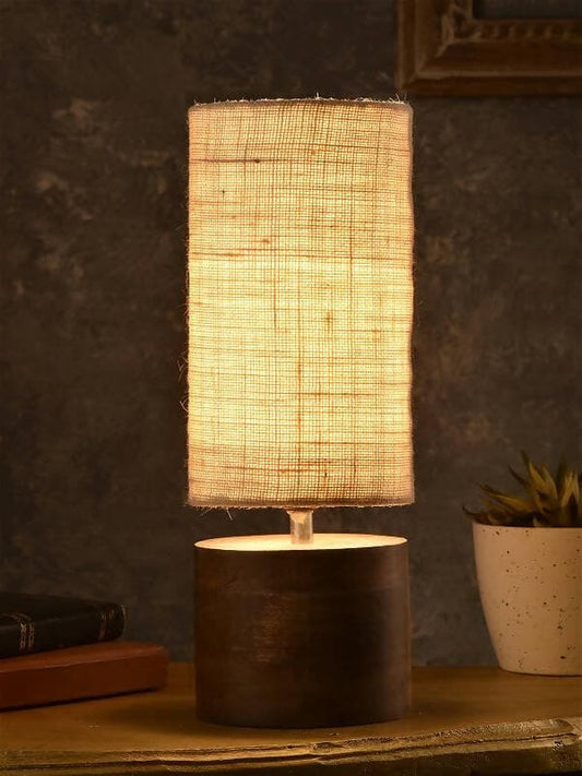 Wooden Log Table Lamp With White Jute Shade - HalfPe