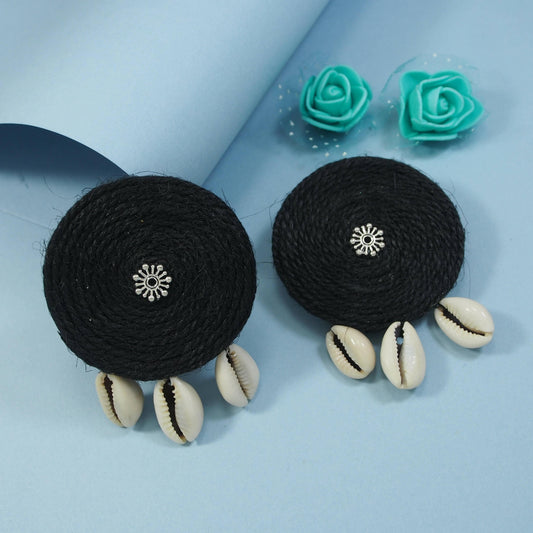 DESINGER HANDMADE BLACK CIRCLE EARRINGS FOR WOMEN - HalfPe