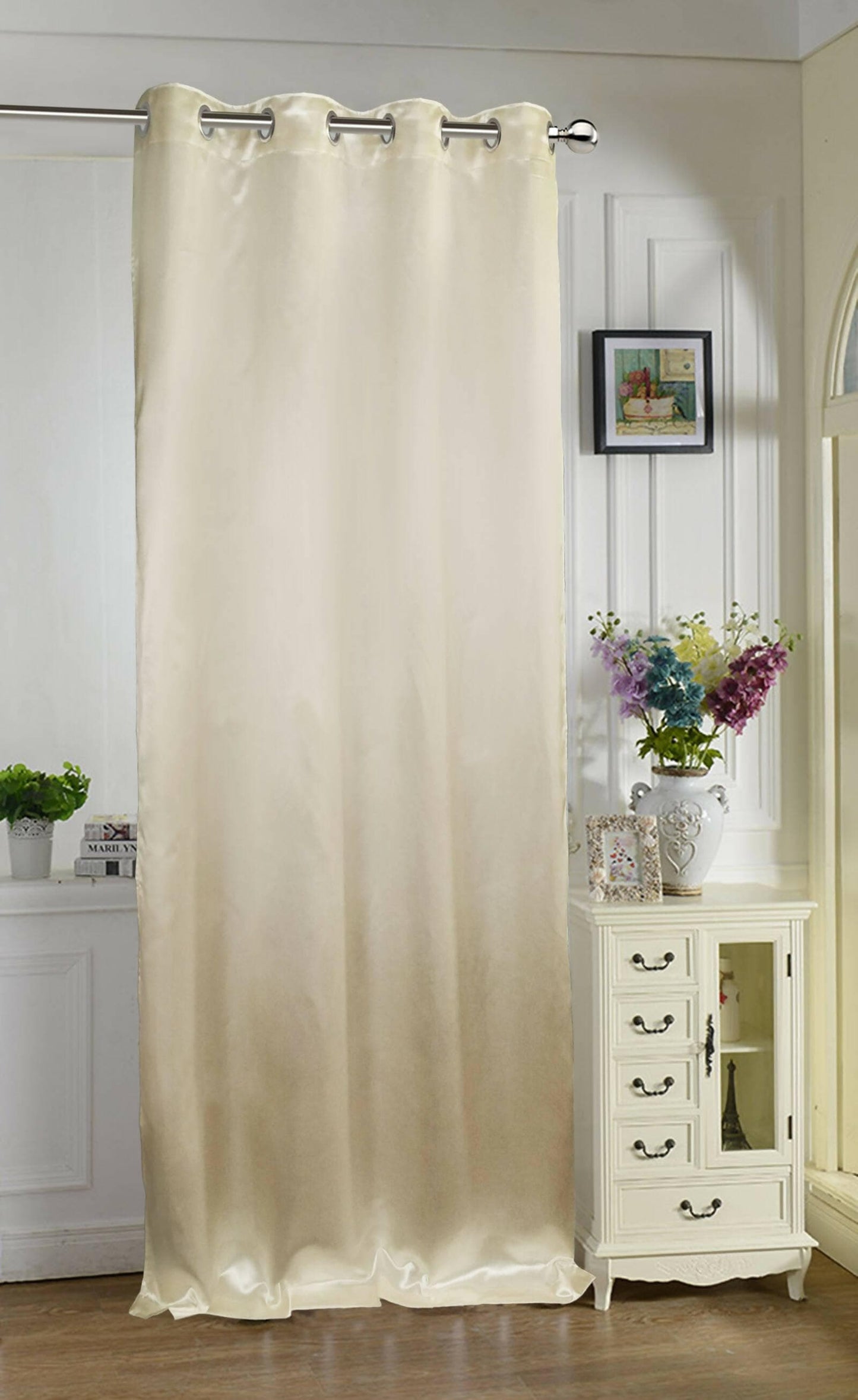 Lushomes Satin Curtains, Cream Satin door curtain, Plain Door Curtain, curtains 9 feet long 8 Metal SS Eyelets, 4.5 FT x 9 FT (54 x 108 inches) - HalfPe