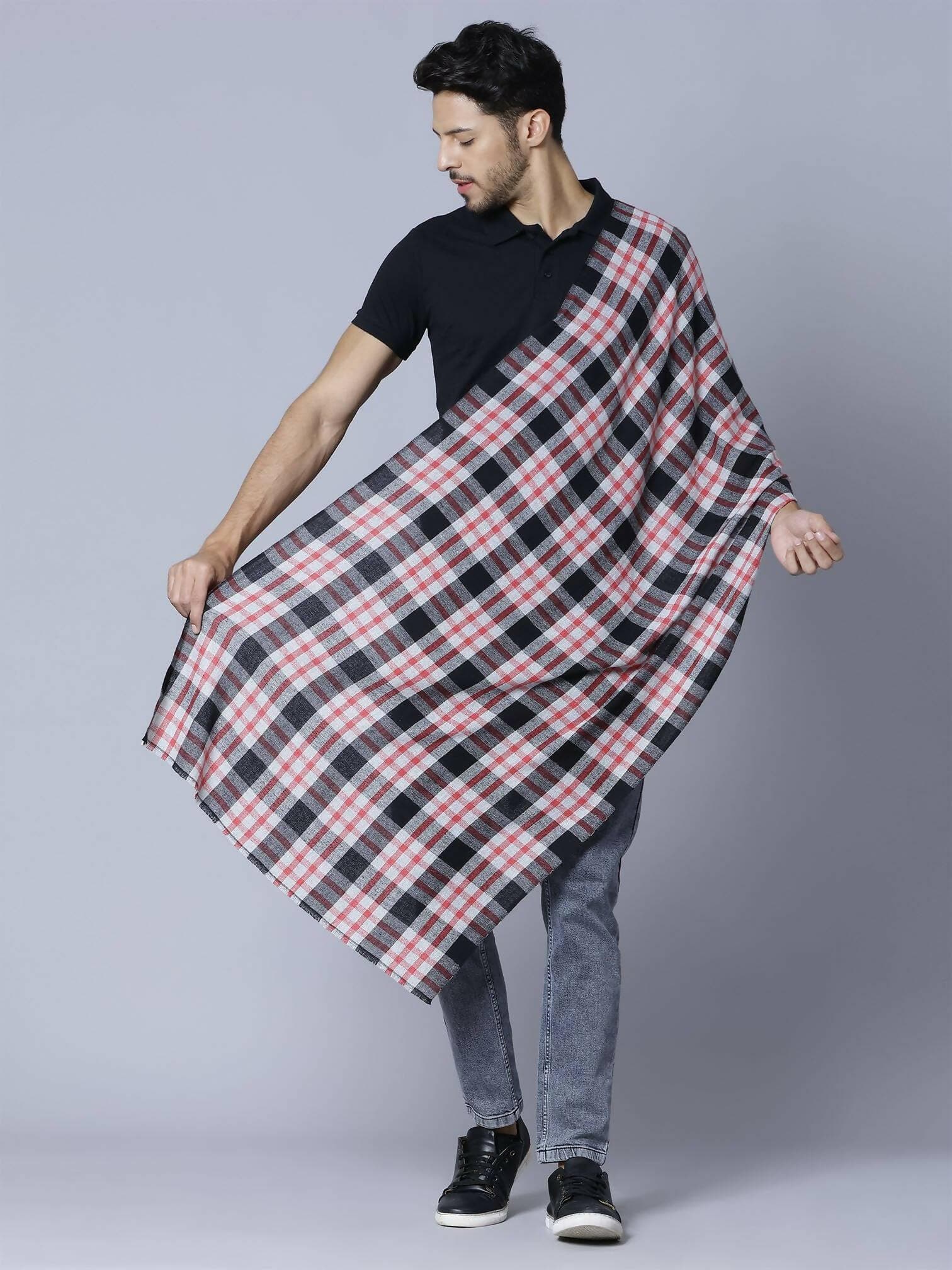 Pink and Black Check Design Stole - HalfPe