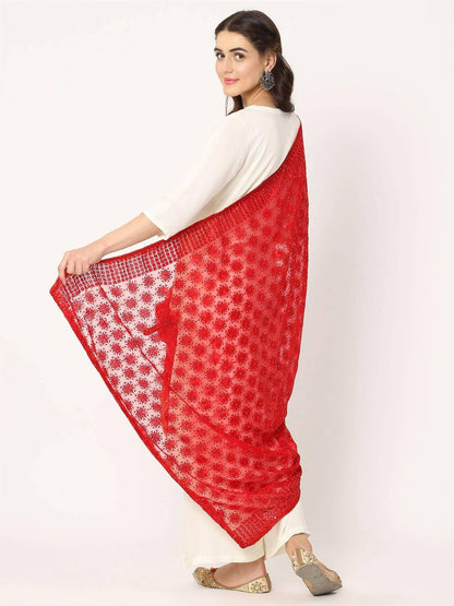 Red Sequined Phulkari Embroidery - HalfPe