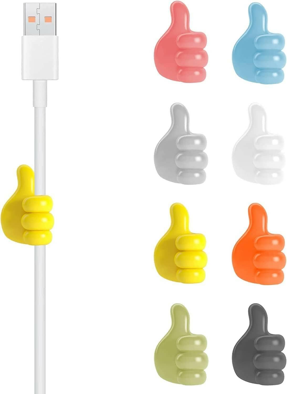 Self Adhesive Thumb Wall Hooks for Hanging, Cable Organizer Clips (Random Color, Pack of 10) - HalfPe