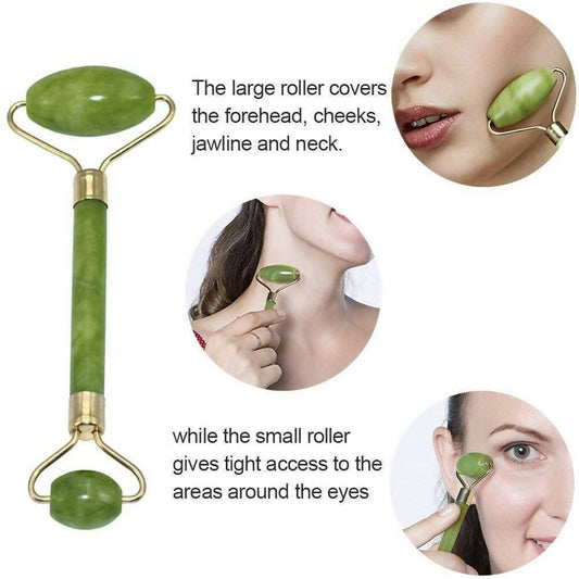 Face Massager Double Rollers Antiaging Tool (Green) - HalfPe