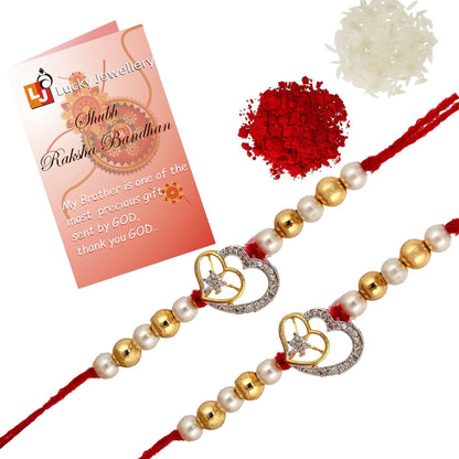 Designer Gold-Plated american diamond rakhi (pack of 2) | LUCKY JEWELLERY - halfpeapp