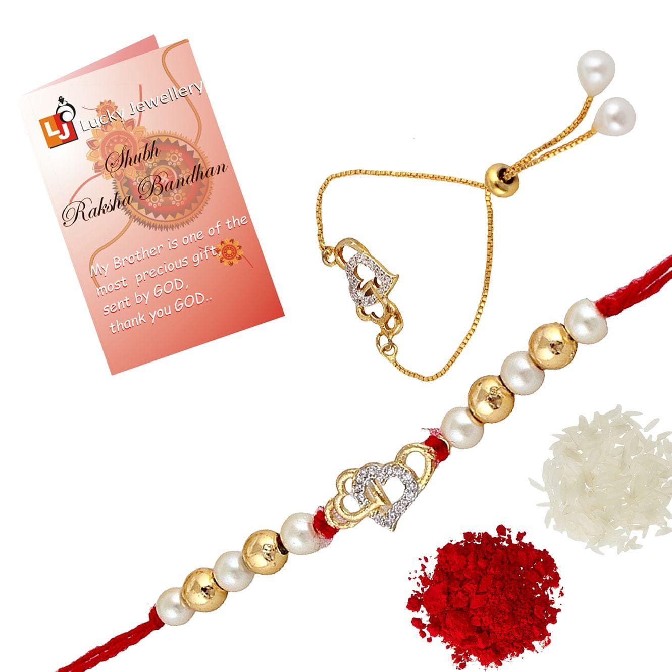 Designer Gold-Plated american diamond rakhi (pack of 2) | LUCKY JEWELLERY - halfpeapp