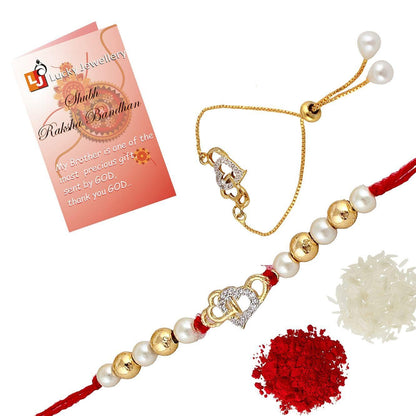 Designer Gold-Plated american diamond rakhi (pack of 2) | LUCKY JEWELLERY - halfpeapp