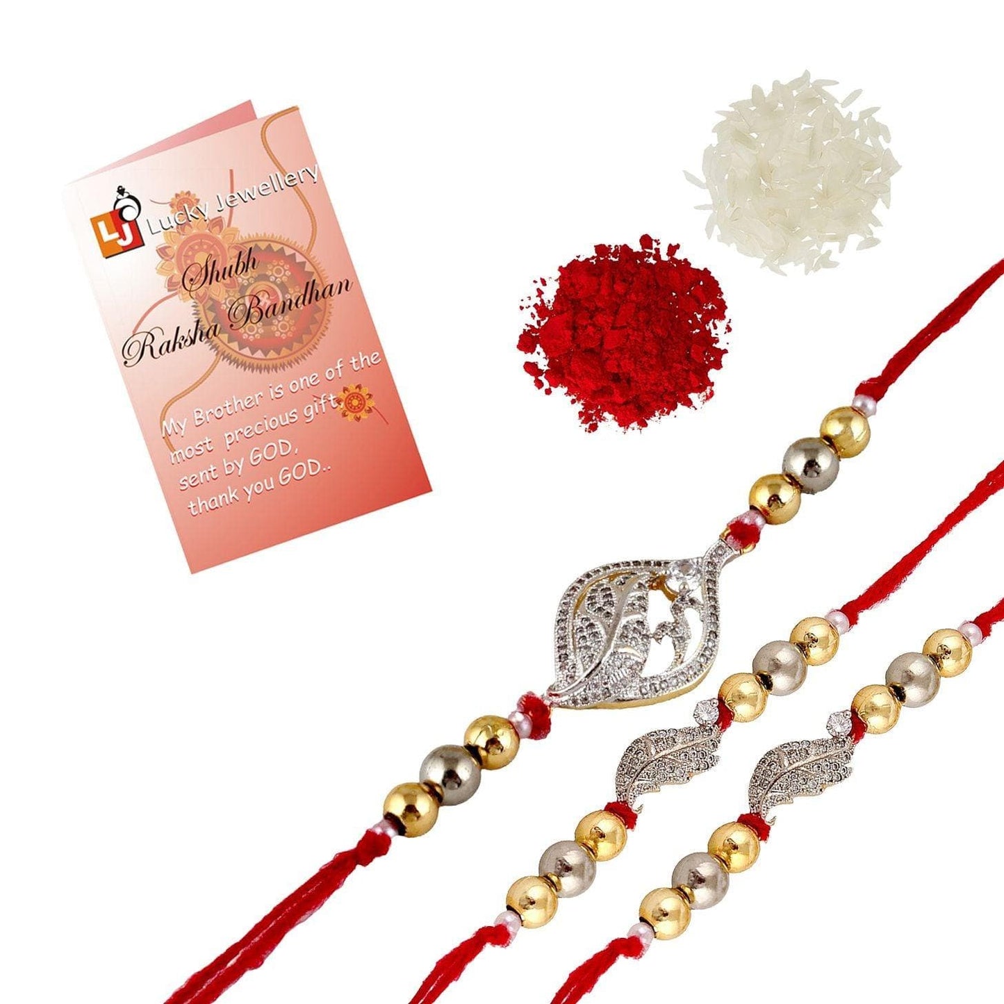 Designer Gold-Plated american diamond rakhi (pack of 3) | LUCKY JEWELLERY - halfpeapp