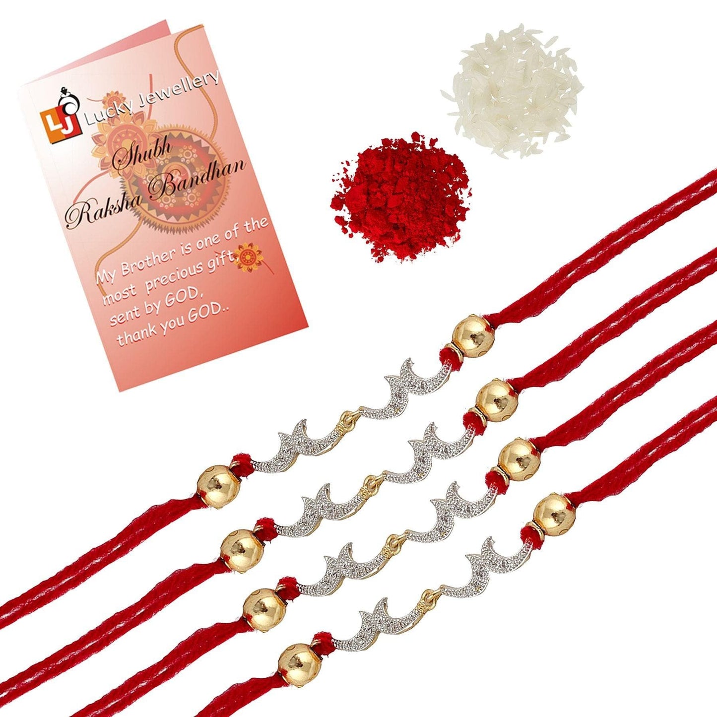 Designer Gold-Plated american diamond rakhi (pack of 4) | LUCKY JEWELLERY - halfpeapp