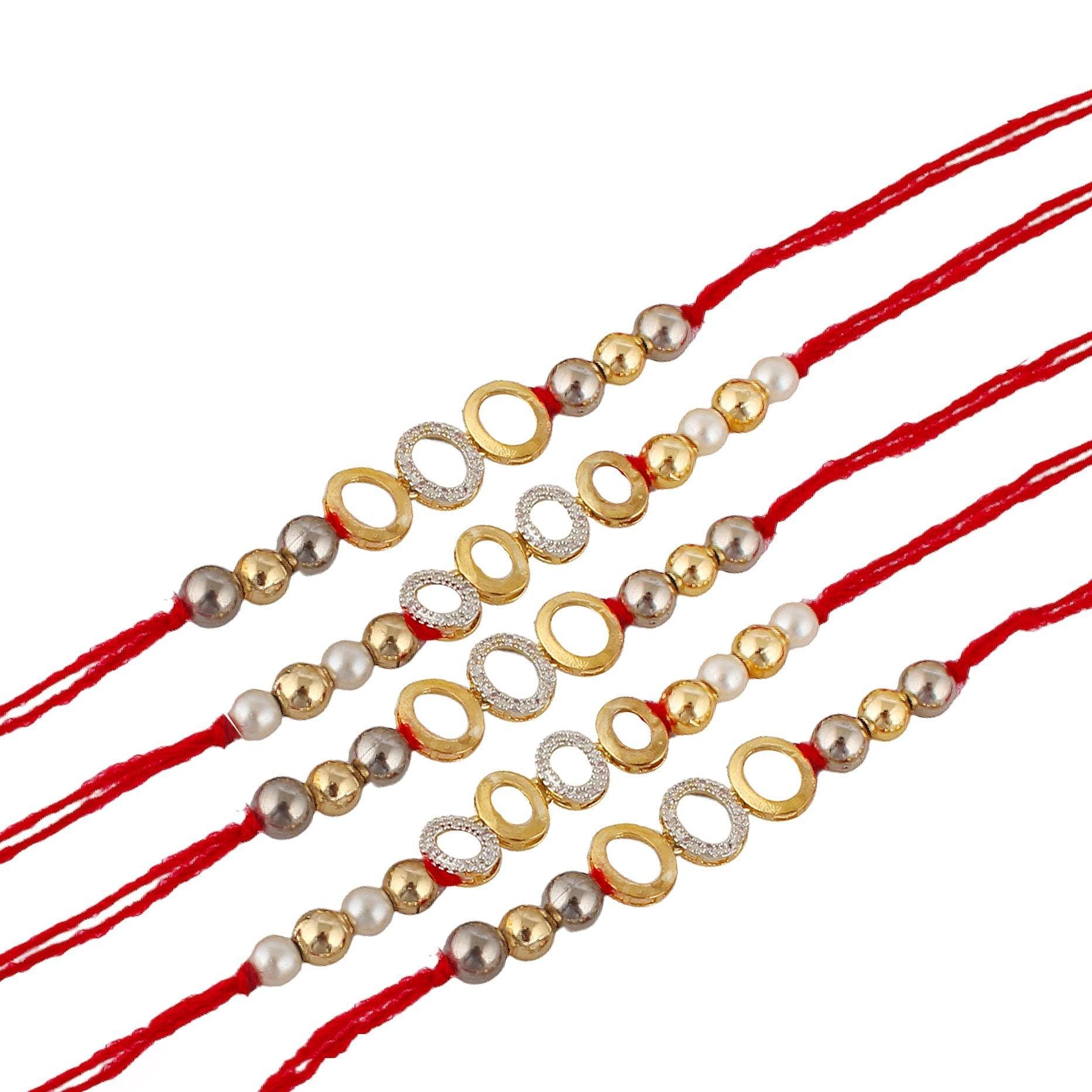 Designer Gold-Plated american diamond rakhi (pack of 5) | LUCKY JEWELLERY - halfpeapp