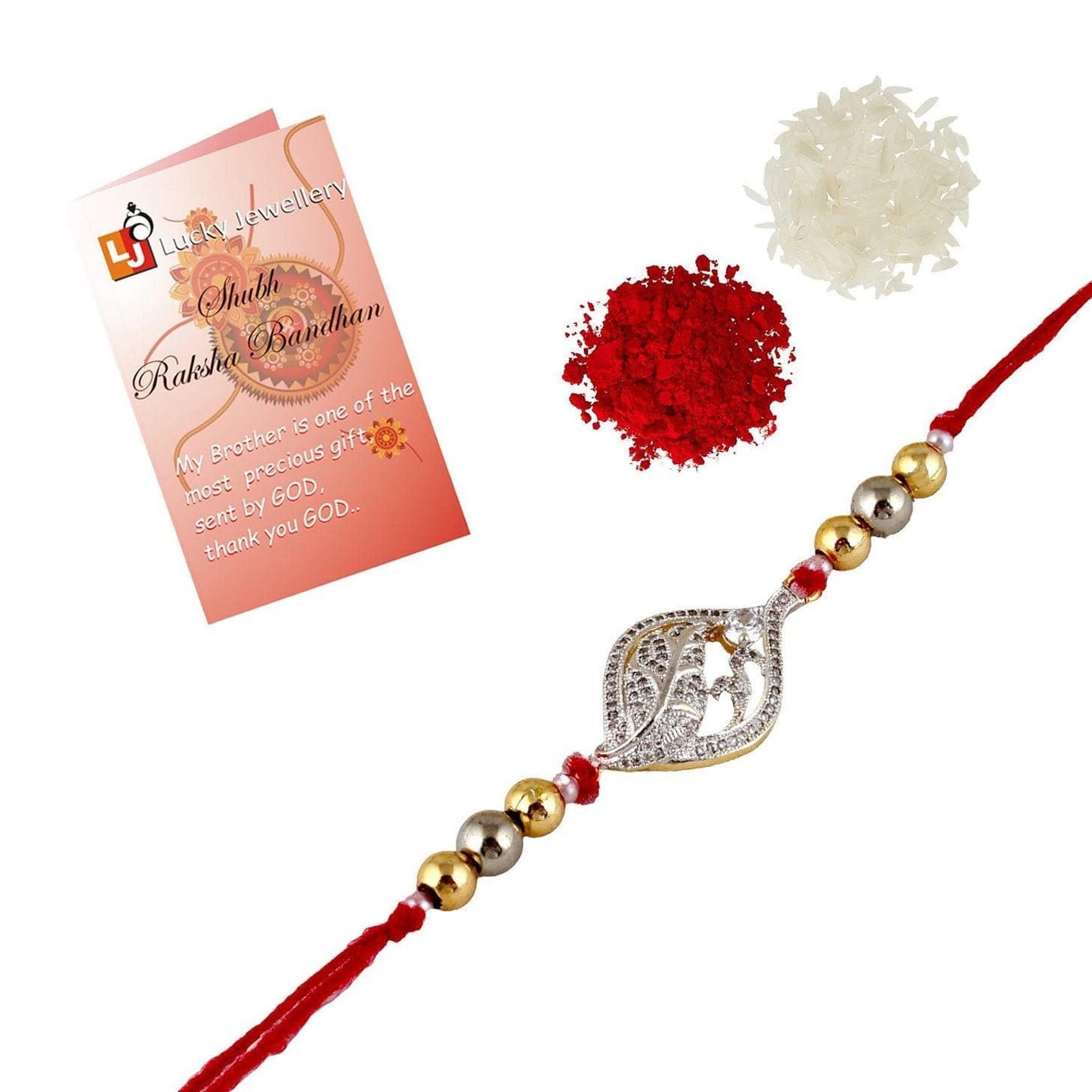 Designer Gold-Plated american diamond rakhi with designed stones | LUCKY JEWELLERY - halfpeapp