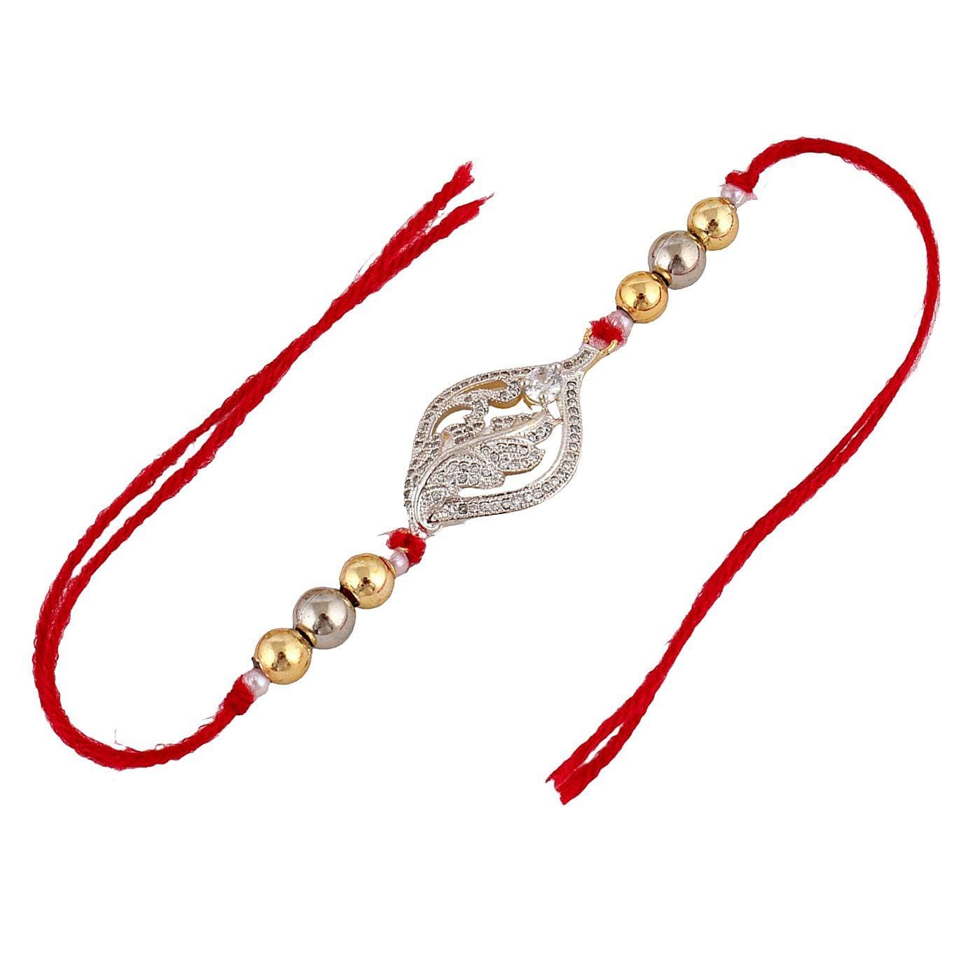 Designer Gold-Plated american diamond rakhi with designed stones | LUCKY JEWELLERY - halfpeapp