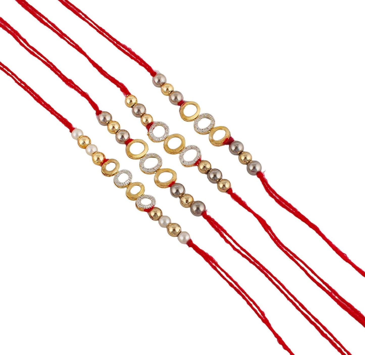 Designer Gold-Plated american diamond rakhi with rings and pearls (pack of 4) | LUCKY JEWELLERY - halfpeapp