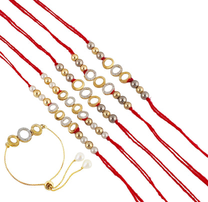 Designer Gold-Plated american diamond rakhi with white and gold rings ( pack of 6) | LUCKY JEWELLERY - halfpeapp