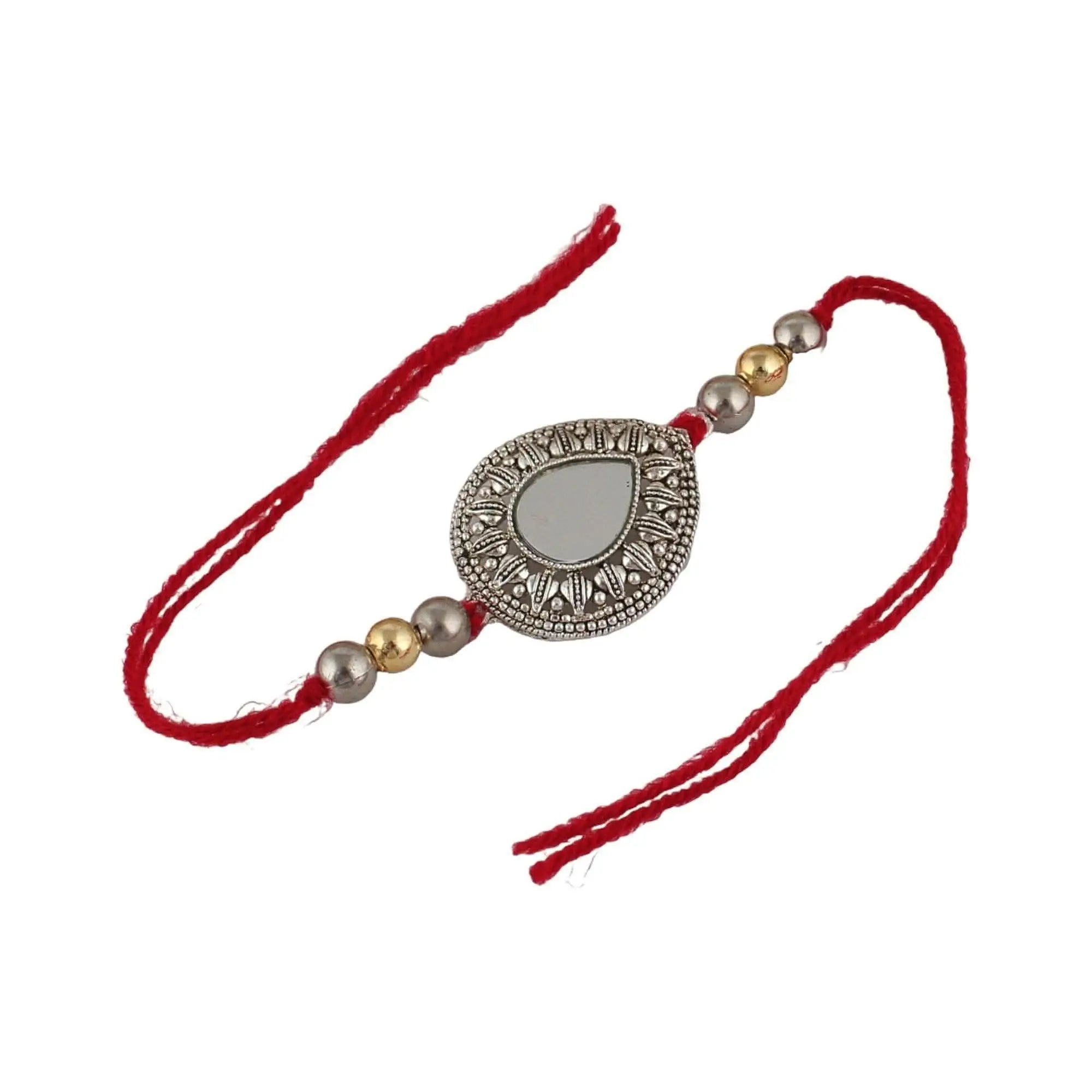 Designer Gold-Plated ferozi color meena thread rakhi | LUCKY JEWELLERY - halfpeapp