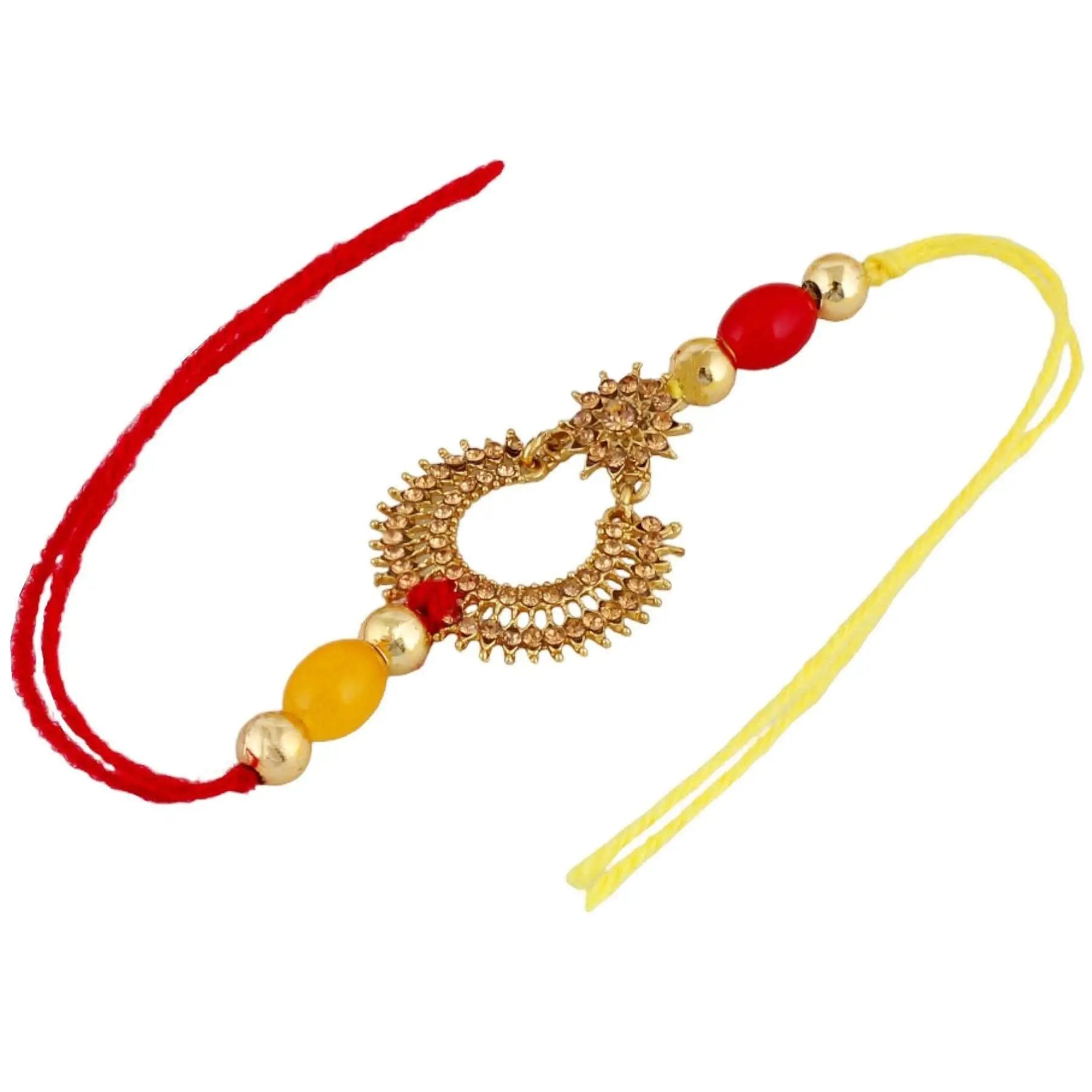 Designer Gold-Plated ferozi color meena thread rakhi | LUCKY JEWELLERY - halfpeapp