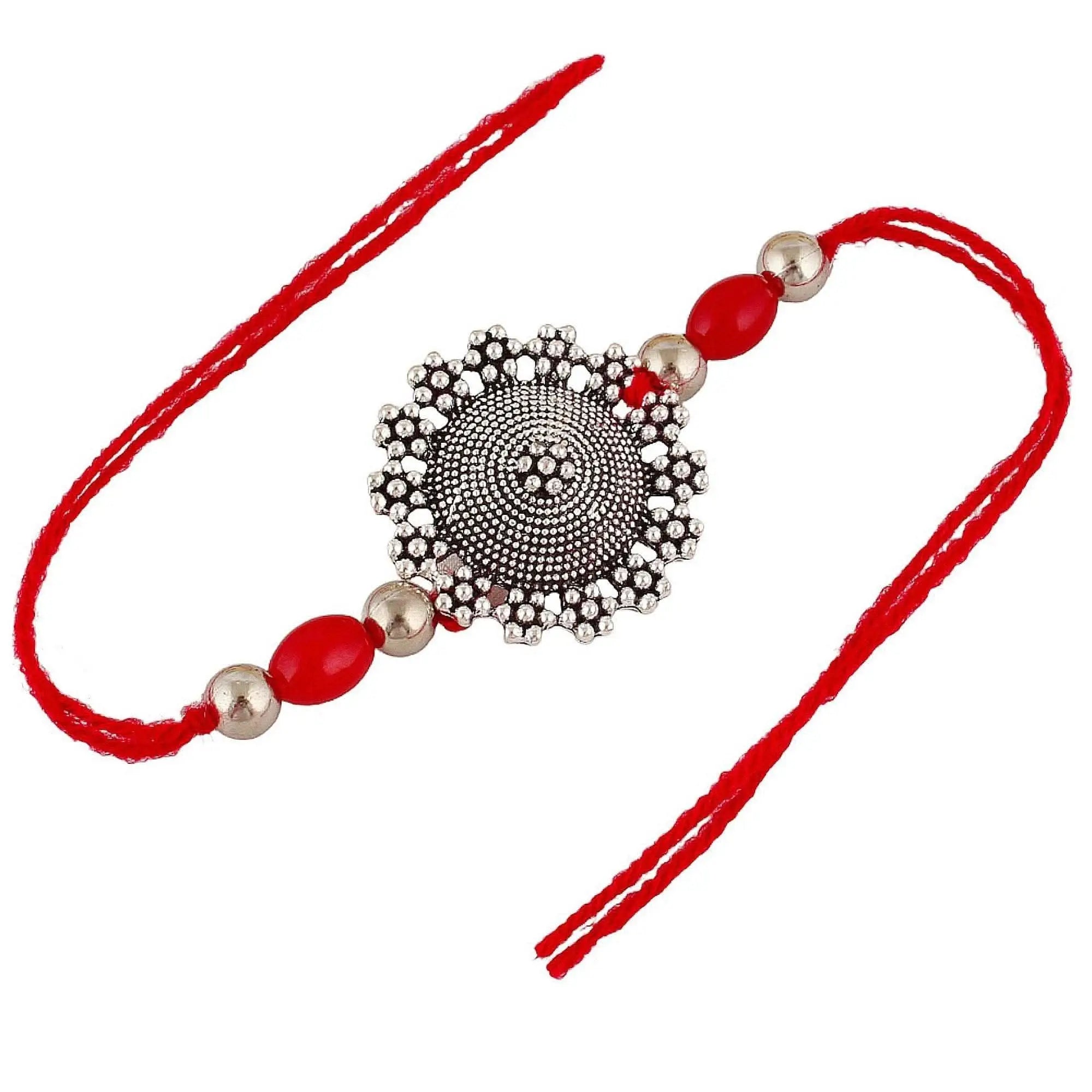 Designer Gold-Plated ferozi color meena thread rakhi | LUCKY JEWELLERY - halfpeapp