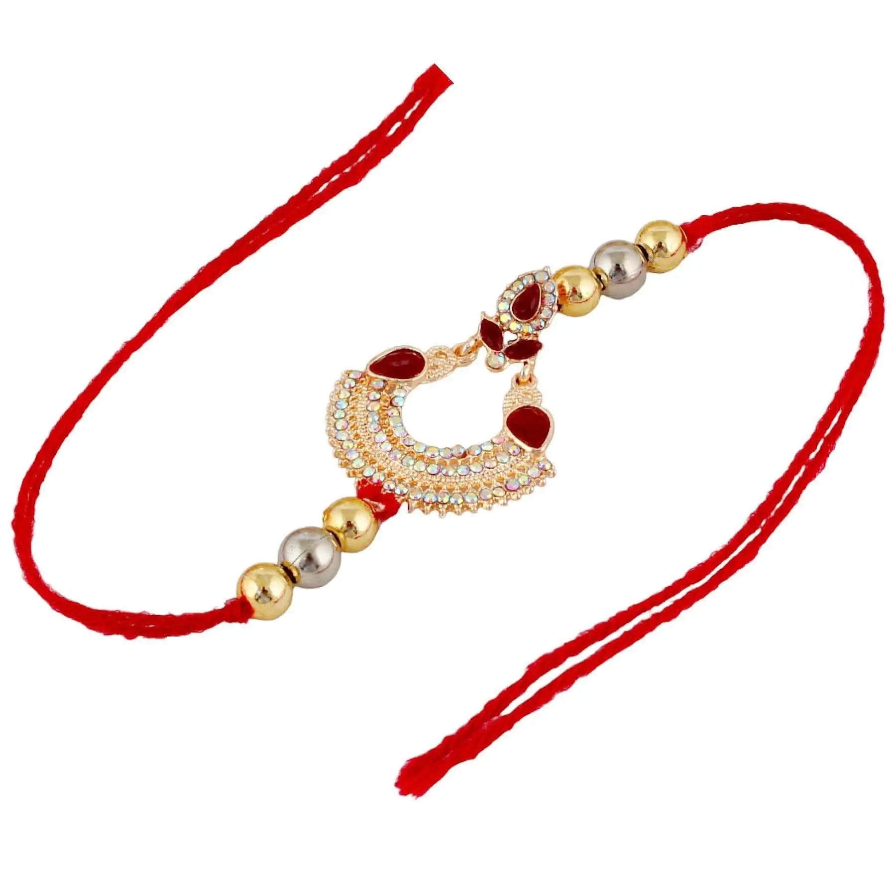 Designer Gold-Plated ferozi color meena thread rakhi (pack of 2) | LUCKY JEWELLERY - halfpeapp