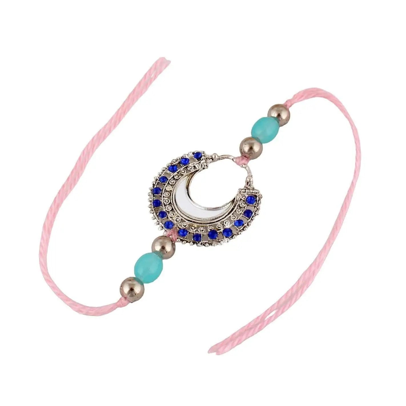Designer Gold-Plated ferozi color meena thread rakhi (pack of 2) | LUCKY JEWELLERY - halfpeapp