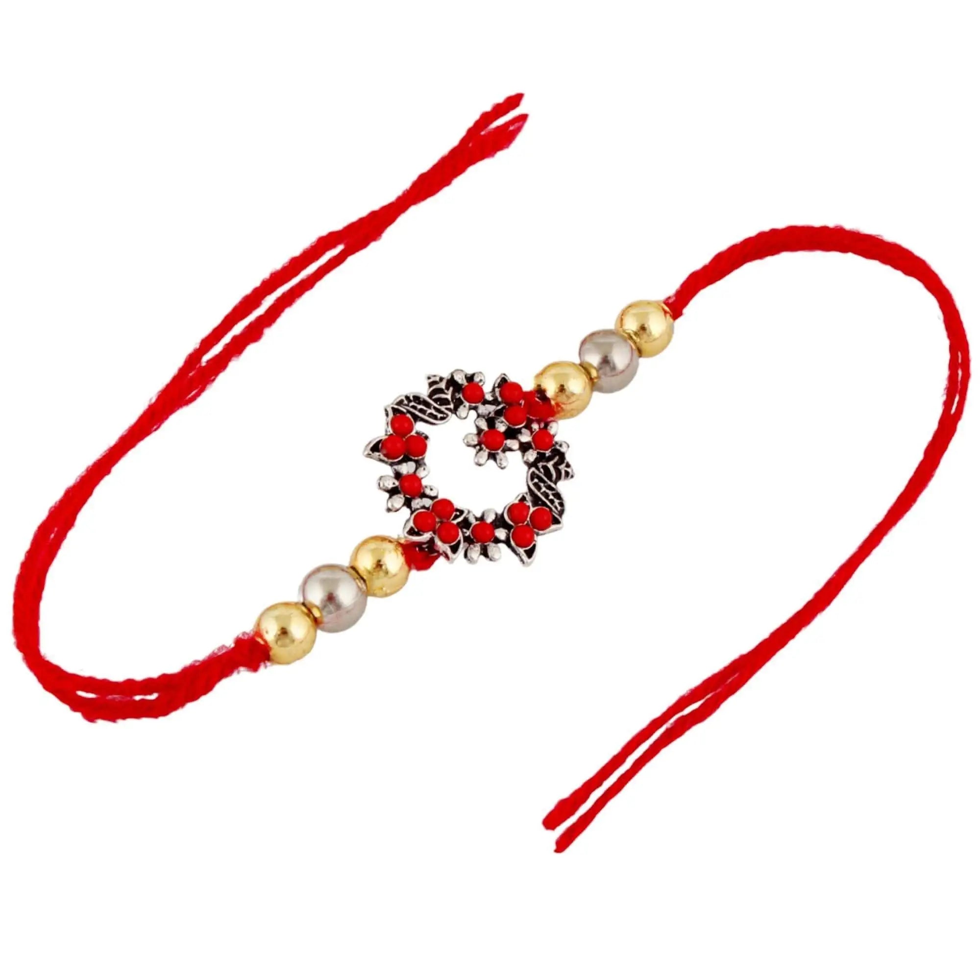 Designer Gold-Plated ferozi color meena thread rakhi (pack of 2) | LUCKY JEWELLERY - halfpeapp