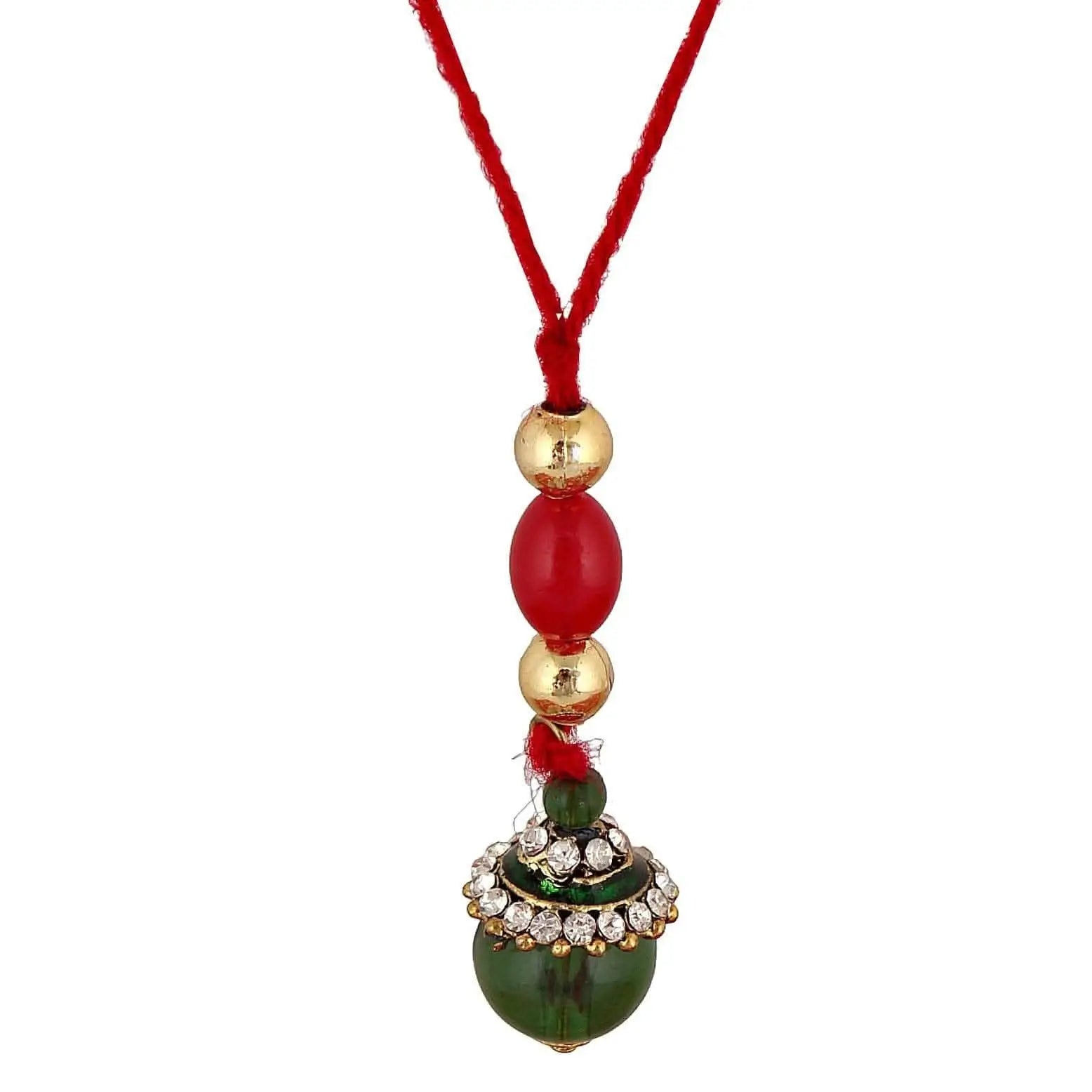 Designer Gold-Plated ferozi color meena thread rakhi with hanging stones (pack of 2) | LUCKY JEWELLERY - halfpeapp