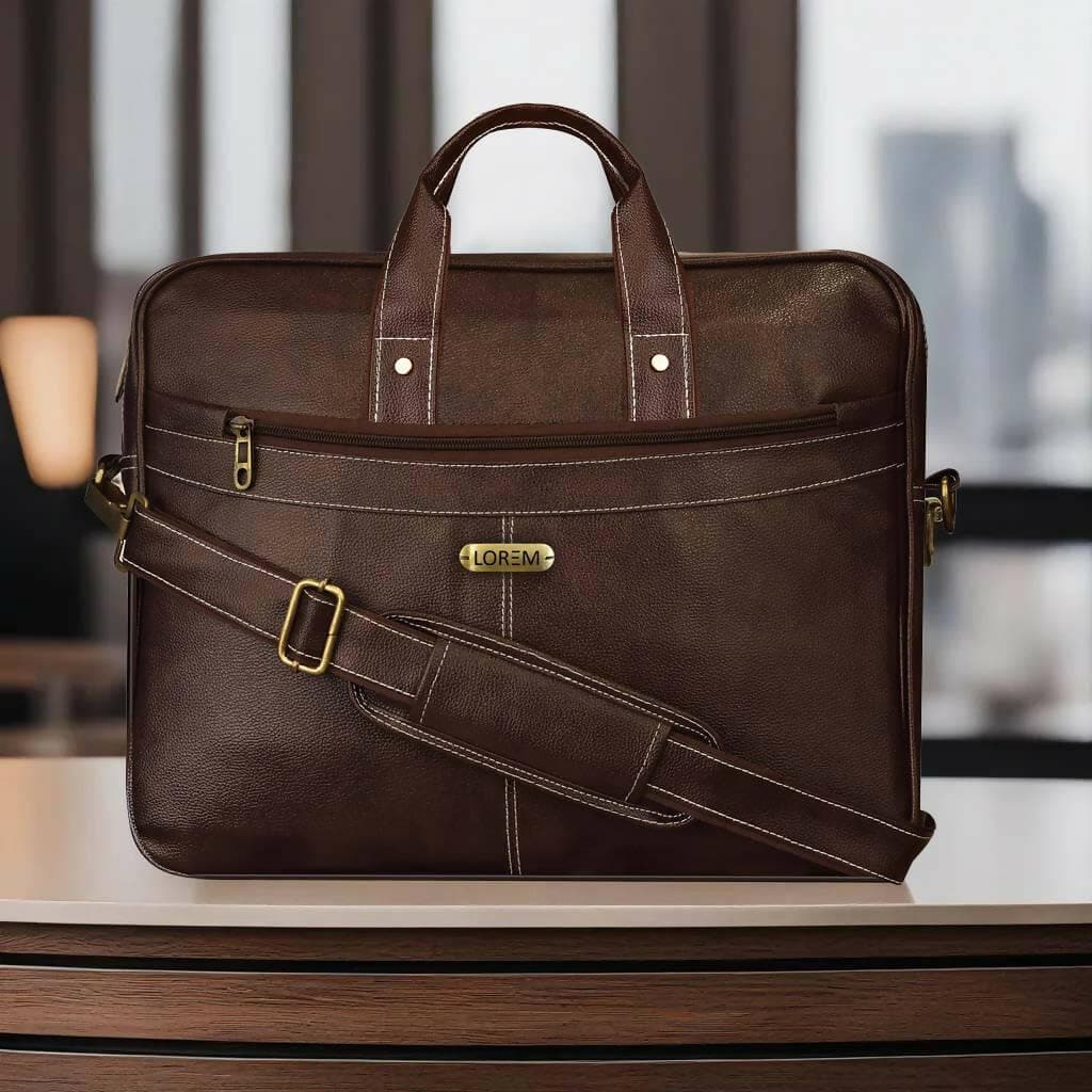 LOREM Brown Faux Leather Laptop Messenger Bag for Men & Women (10 L) - HalfPe