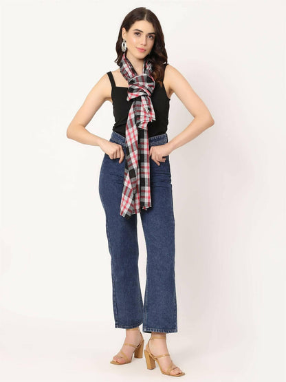 Red and Black Check Stole for women - HalfPe