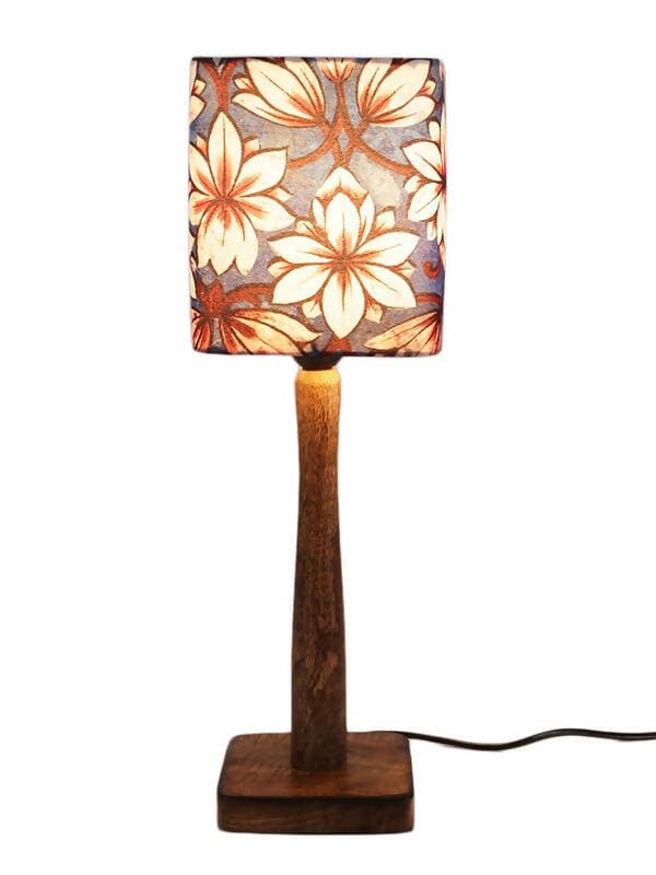 Blue Flowers Wooden Lamp - HalfPe