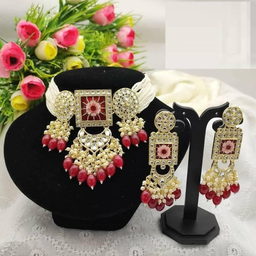 Alloy jewel set (dark pink) | MANATH - HalfPe