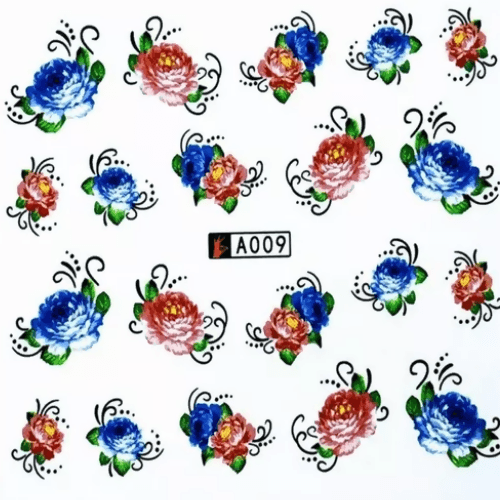 SENECIO Rose Bunch Multicolor A009 Love Floral Nail Art Manicure Decals Water Transfer Stickers - HalfPe