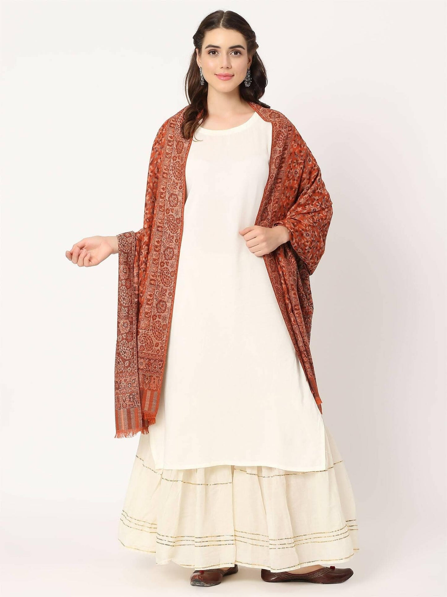 Dark Mustard Pure Wool Kani Multiweave Shawl for women - HalfPe