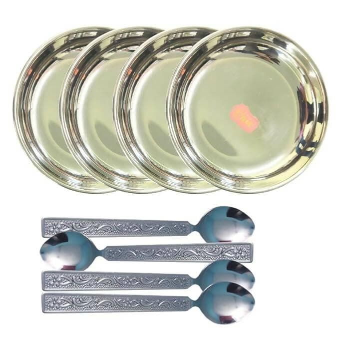 SHINI LIFESTYLE Stainless Steel Breakfast Plate with Spoon Set (8) - HalfPe