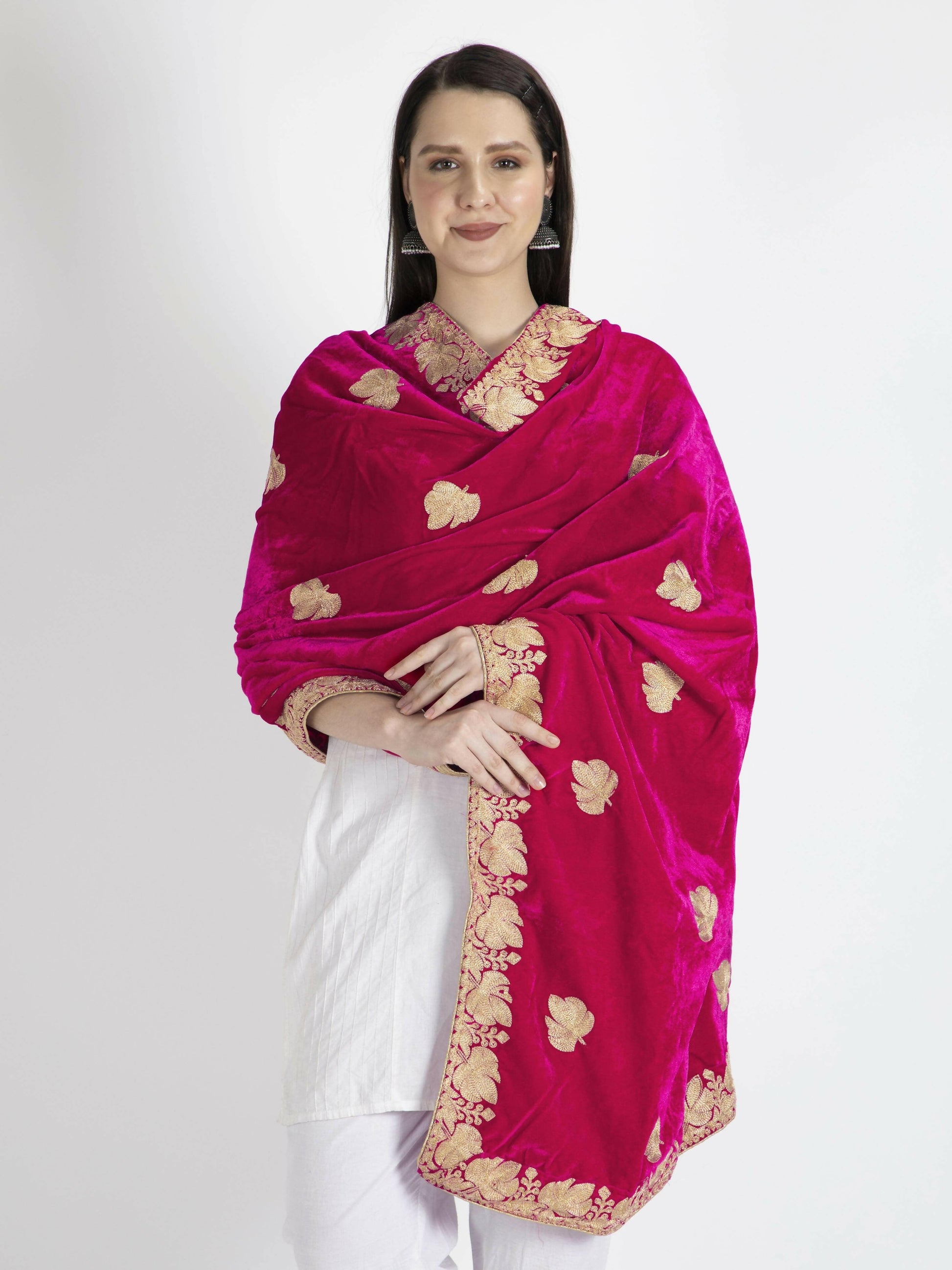 Velvet Embroidery Shawl Dupatta (pink) - HalfPe