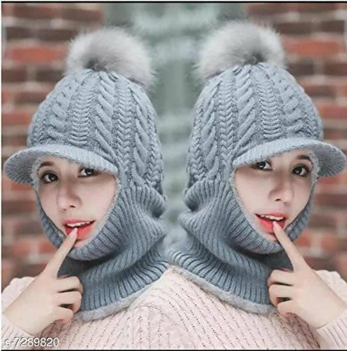 Woven Women And Girls Warm Winter Knitted Hats With Fur Lined - HalfPe