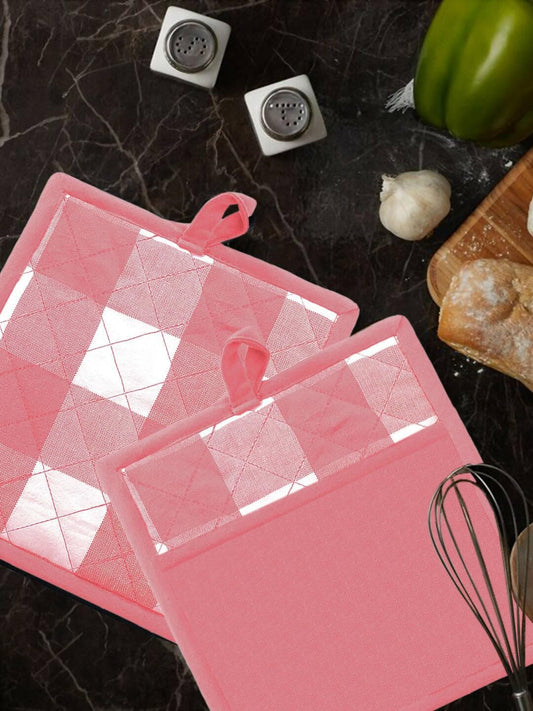 Lushomes pot holder, Buffalo Checks Kitchen Hot pot holder for kitchen, microwave accessories, microwave hand gloves (Pack of 2, Size 9 x 8) (Pink) - HalfPe