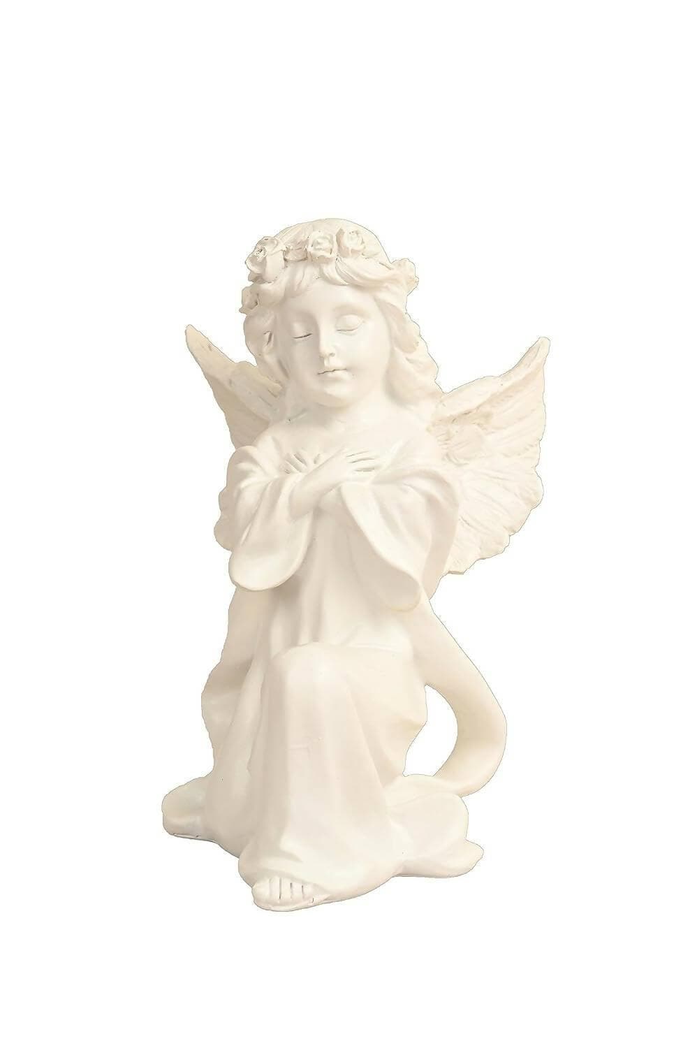 KariGhar Resin White Fairy Statue with Wings on One Knee Catholic Idol for Home (White, 8.5 Inches) - HalfPe